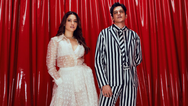 Tamannah Bhatia pulls boyfriend Vijay Varma tie at Jio World Plaza openings Ramp Walk