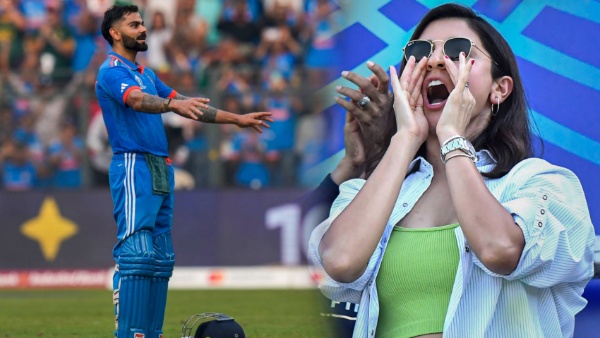 Anushka Sharma throw flying Kisses to Virat Kohli after 50th Century against New Zealand in World Cup 2023