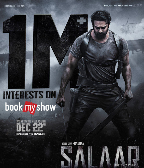 Prabhas Starrer Salaar Movie Reaches 1 Million Interests in Book My Show