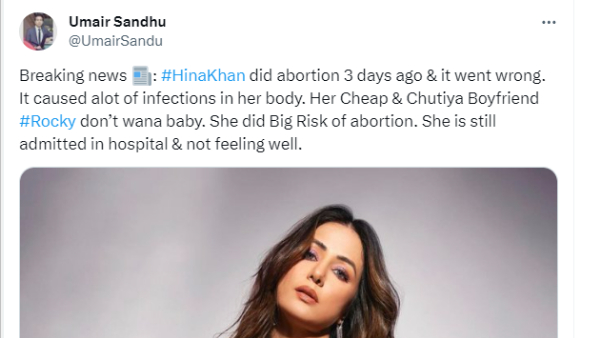 Is Television Actress Hina Khan Hospitalised due to Forceful Abortion by Boyfriend Rocky Jaiswal? Is Television Actress Hina Khan Hospitalised due to Forceful Abortion by Boyfriend Rocky Jaiswal?