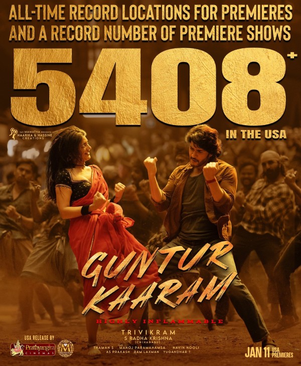 Mahesh Babu Starrer Guntur karam Creates Record for USA Premiere Shows Count