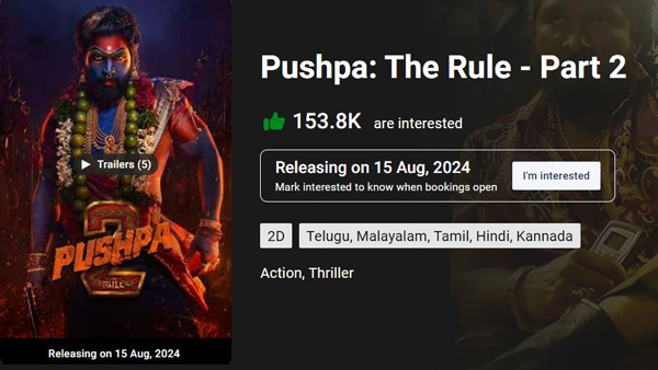 Pushpa The Rule Movie Reaches 150K Interests in Book My Show Pushpa The Rule Movie Reaches 150K Interests in Book My Show