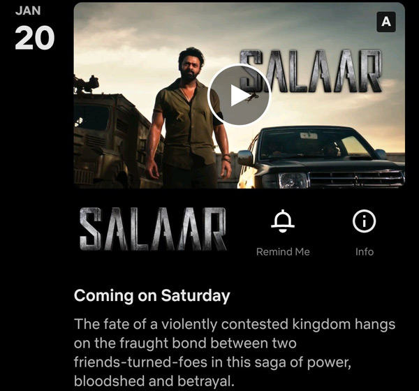 Prabhas Starrer Salaar Movie OTT Streaming From January 20th