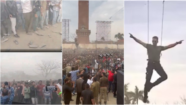 Crowd Chants Akshay Kumar Murdabad Throw Slippers During Bade Miyan Chote Miyan Promotion in Lucknow Viral Video Crowd Chants Akshay Kumar Murdabad Throw Slippers During Bade Miyan Chote Miyan Promotion in Lucknow Viral Video