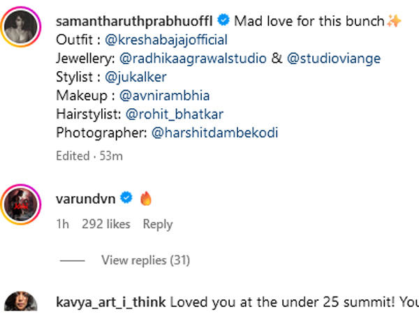 Bollywood Hero Varun Dhawan Reacts on Heroine Samantha New Insta post Mad love Photoshoot goes viral