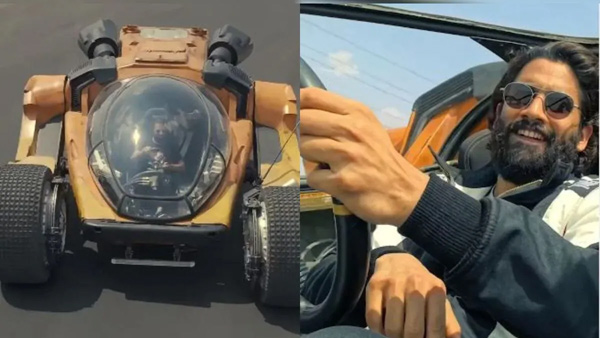 Akkineni naga chaitanya rides prabhas kalki 2898 ad-movie bujji car and video goes viral