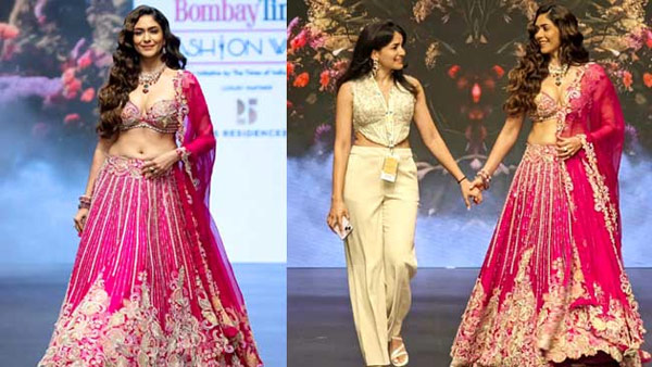 Mrunal Thakur looks Stunning in pink lehenga with a deep neck choli dress is trending on Instagram