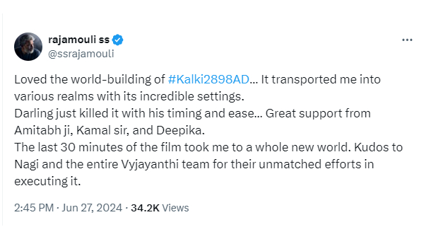 SS Rajamouli Review On Kalki 2898 AD Cinema Prabhas Killed with Ease and Timing SS Rajamouli Review On Kalki 2898 AD Cinema Prabhas Killed with Ease and Timing