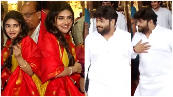 SS Thaman rub Sreeleela cheek in Tirumala Temple Netizens trolls heavily