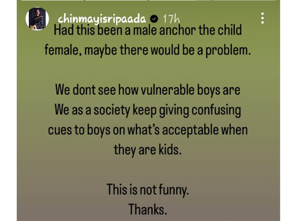 singer chinmayi strong and shoking counters in anasuya bharadwaj over Liplock with Kid in Television Show