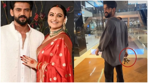 after marriage sonakshi sinha slippers carrying her husband zaheer