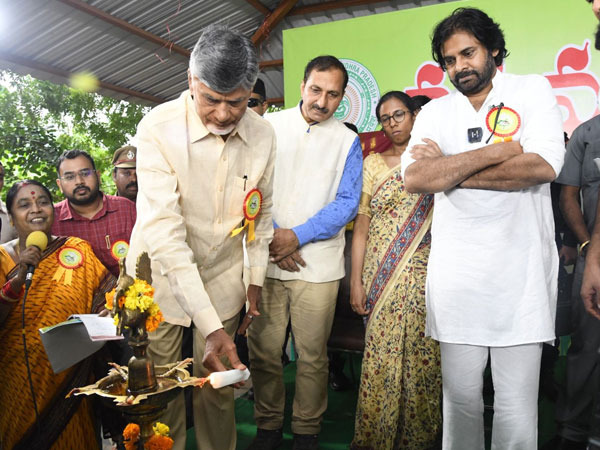 Pawan Kalyan Goes heavy laugh amid Women Speech praising Chandrababu Naidu at Vana Mahotsavam