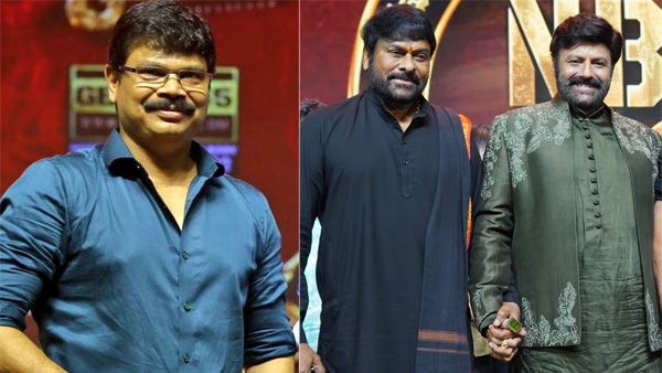 Chiranjeevi thrown Challenge to Nandamuri Balakrishna and Boyapati Srinu at Balaiah s 50 years Celebrations event