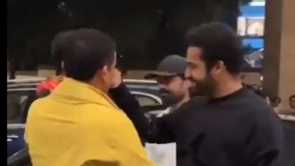 Tollywood producer dil raju son Anvy Reddy namaskar to Jr NTR at devara success meet video goes viral Tollywood producer dil raju son Anvy Reddy namaskar to Jr NTR at devara success meet video goes viral