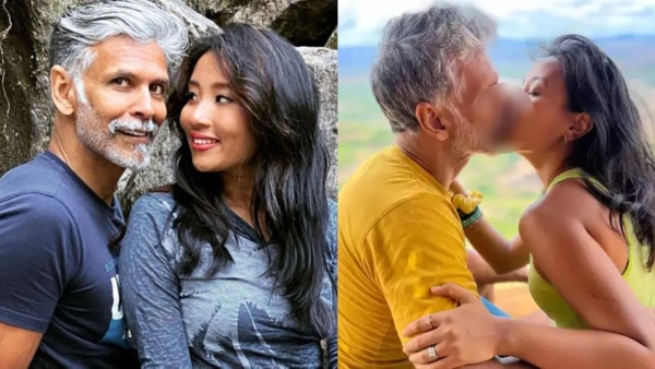 Bollywood actor Milind Soman lip kiss to his wife Ankita Konwar here s the details