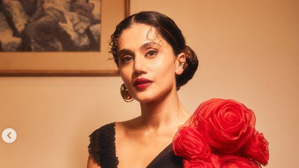 Taapsee Pannu latest photoshoot with vintage black velvet gold sequin dress her latest photos here