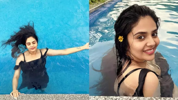 Anchor Sreemukhi stunning video at swimming pool goes viral