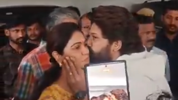 Pushpa 2 Hero Allu Arjun kisses his wife Sneha Reddy during arrest