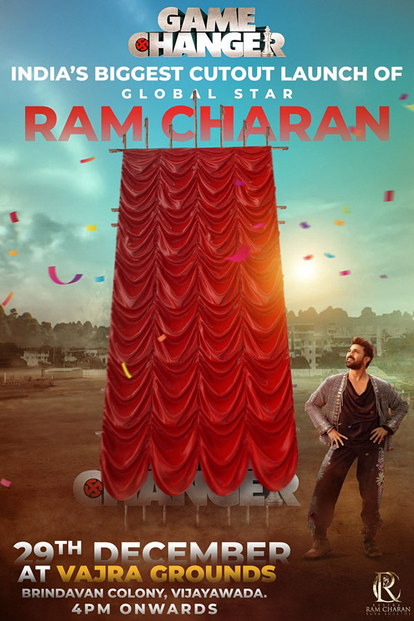 Global star Ram charan 250 feets CUT OUT launch at vajra grounds VIJAYAWADA