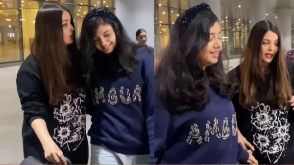 Aishwarya Rai shocked as Aaradhya Bachchan Suddenly Jumped at Mumbai Airport Aishwarya Rai shocked as Aaradhya Bachchan Suddenly Jumped at Mumbai Airport