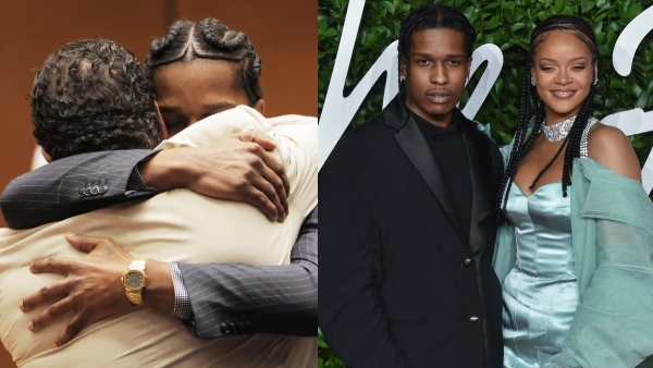 A AP Rocky alias Rakim Mayers jumped and hugs partner Rihanna in Los Angeles Court while gun Shoot assault case verdict