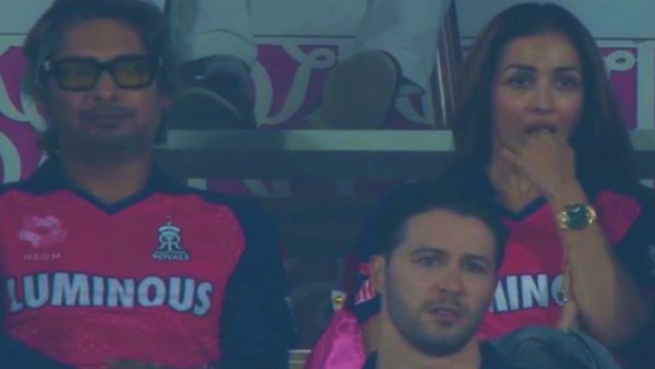 Malaika Arora seen with Kumar Sangakkara during rajasthan royals vs chennai super kings match