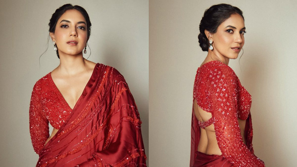 Mazaka Heroine Ritu Varma shares Her latest pics in crossandra color saree