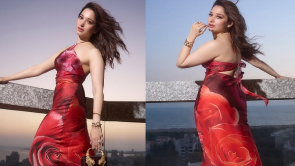 Tamannaah Bhatia s stunning look In A Rose Printed Roberto Cavalli Dress