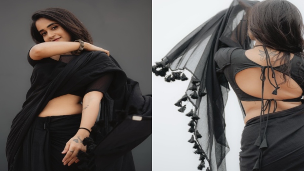 Bigg Boss fame Deepthi Sunaina stunning look in black saree her latest photos here