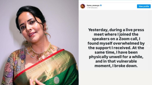 Anasuya Bharadwaj Breaks Down in Tears Over Shivaji Controversy Issues Strong Statement