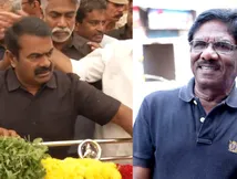 பாசத்திற்குரிய பாரதிராஜாவுக்கு பாச முத்தம் கொடுத்து.. புலிக்கொடி போர்த்தி வீரவணக்கம் செலுத்திய சீமான்